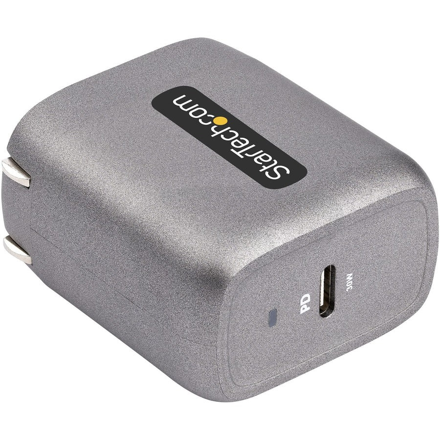 StarTech.com 30W USB-C Wall Charger, Portable GaN Charger w/ USB Power Delivery Fast Charging, USB-IF Certified, 6ft Cable, USB-C Charger — WCH1C30