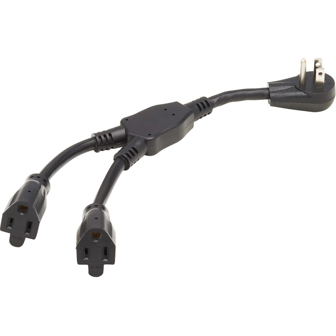Eaton Tripp Lite Series Extension Cord Y Splitter, Right-Angle NEMA 5-15P to 2x NEMA 5-15R - Heavy Duty, 15A, 120V, 14 AWG, 1 ft. (0.3 m), Black — P024-001-15D-2