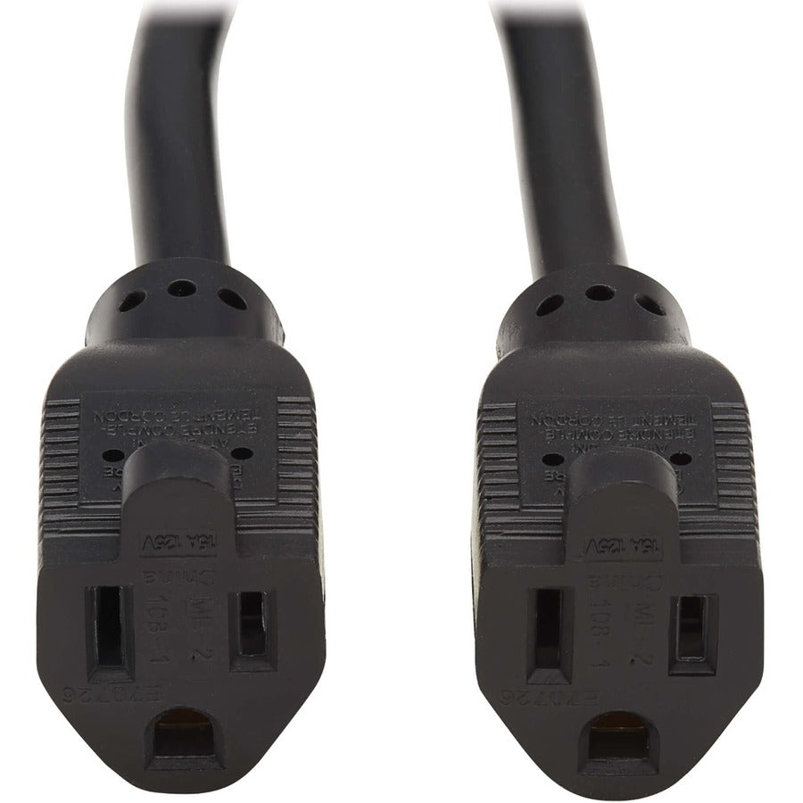 Eaton Tripp Lite Series Extension Cord Y Splitter, Right-Angle NEMA 5-15P to 2x NEMA 5-15R - Heavy Duty, 15A, 120V, 14 AWG, 1 ft. (0.3 m), Black — P024-001-15D-2