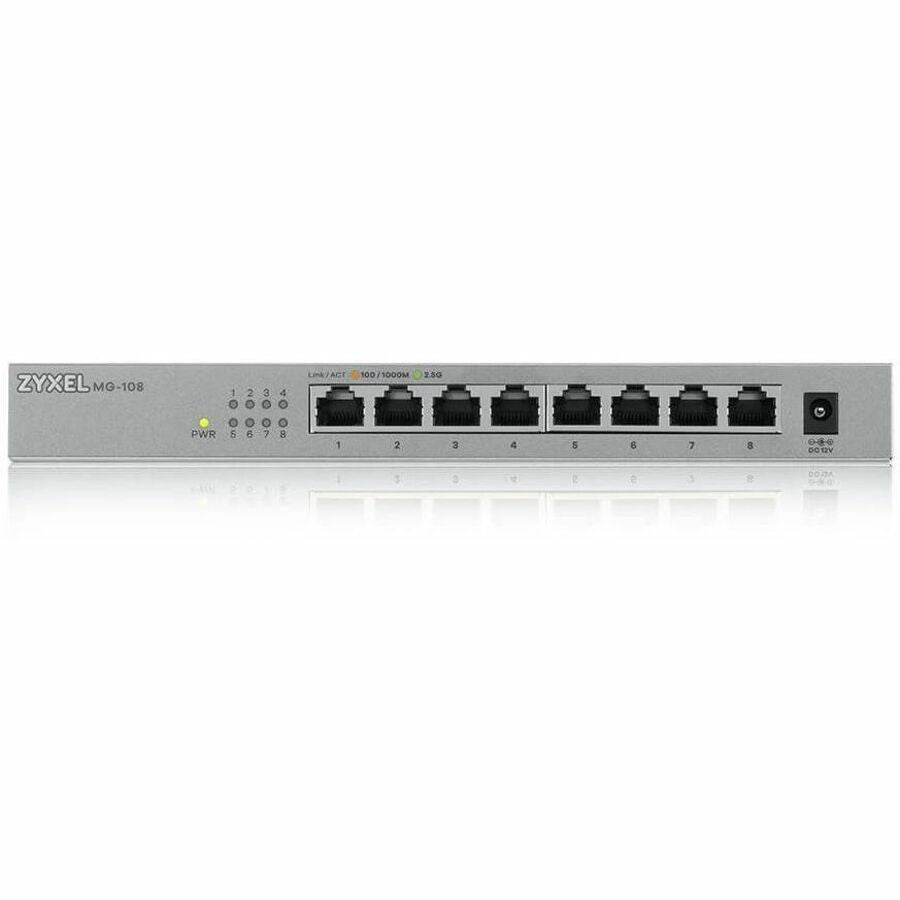 Zyxel 8-Port 2.5GbB MultiGig Ethernet Unmanaged Switch | 8 x 100/1G/2.5G Mbps Ports | Plug & Play | Metal Housing | Desktop or Wall-Mount | Ethernet Splitter | Lifetime Warranty | MG-108 — MG108