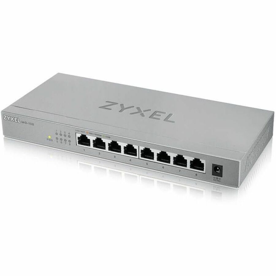 Zyxel 8-Port 2.5GbB MultiGig Ethernet Unmanaged Switch | 8 x 100/1G/2.5G Mbps Ports | Plug & Play | Metal Housing | Desktop or Wall-Mount | Ethernet Splitter | Lifetime Warranty | MG-108 — MG108