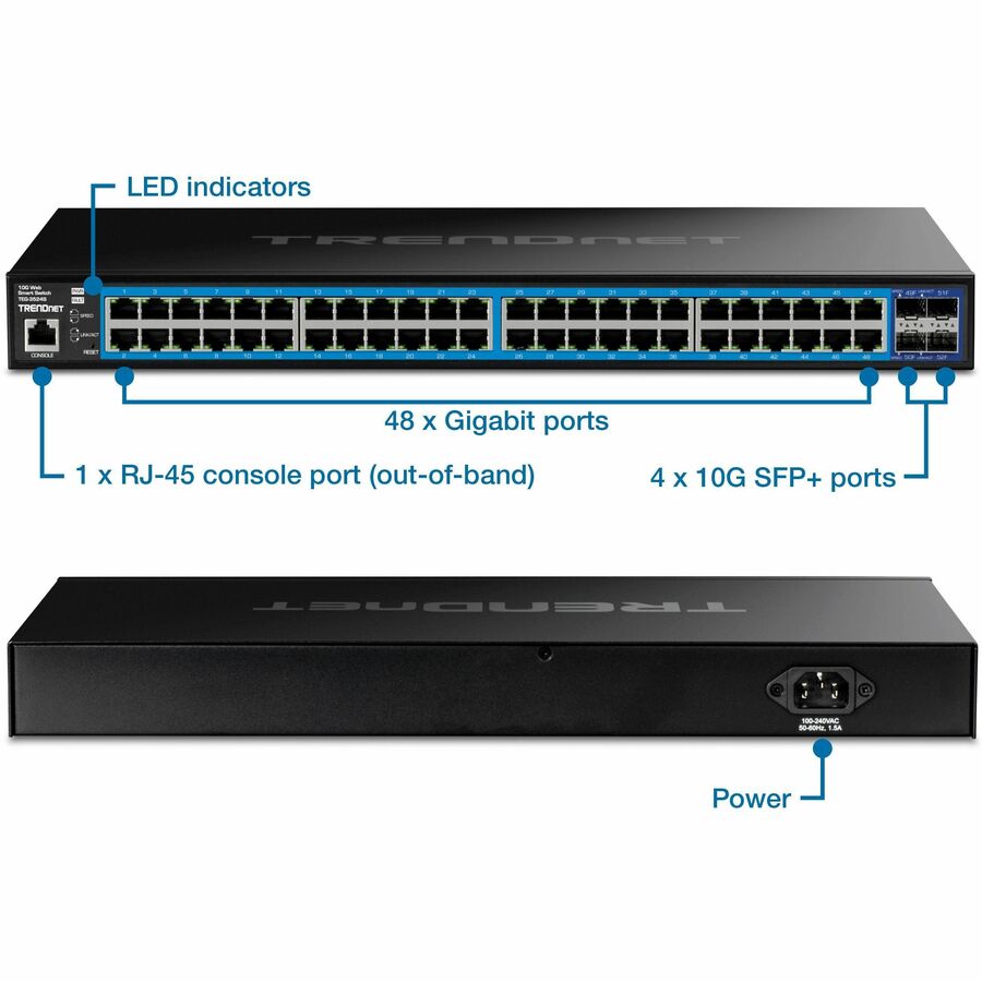 TRENDnet 52-Port Gigabit Web Smart Switch with 10G SFP+ Ports — TEG-3524S