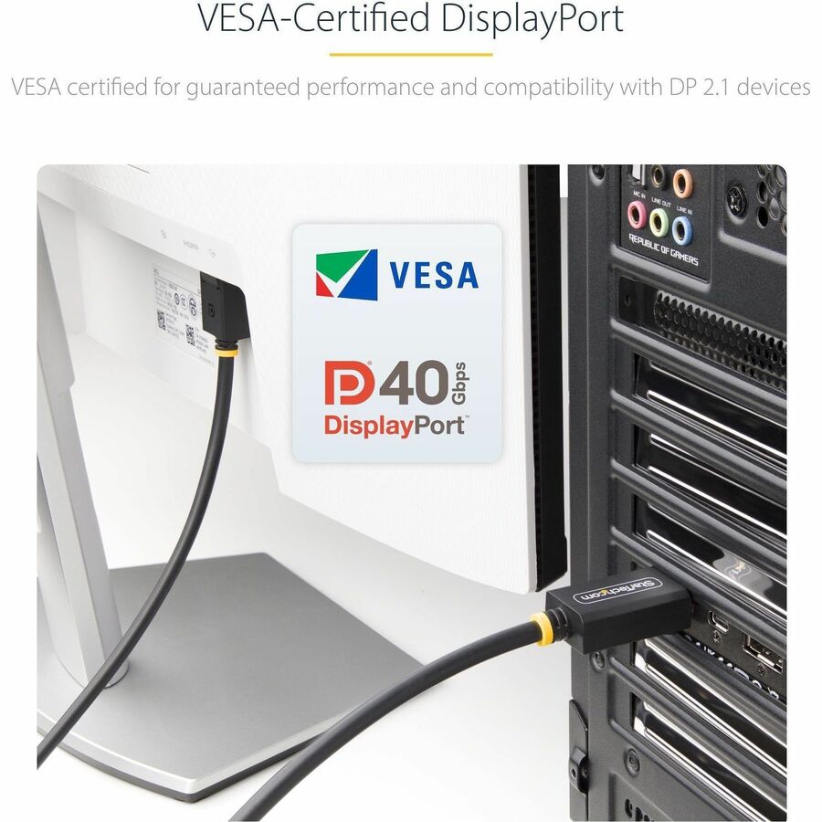 StarTech.com 6ft DisplayPort 2.1 Cable, VESA Certified DP40 DisplayPort Cable w/UHBR10/HDR/DSC 1.2a/HDCP 2.2, 8K 60Hz, DP 2.1 Cord — DP21-6F-DP40-CABLE