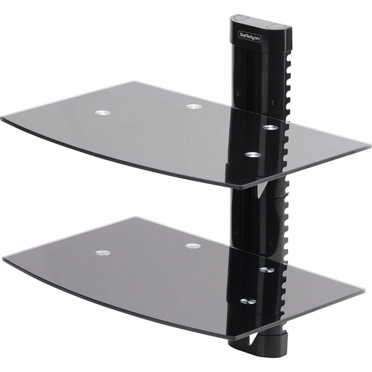 StarTech.com Dual Floating Wall-Mounted AV Shelves, Adjustable Height Shelf For Under TV A/V Equipment, Black Tempered Glass Shelves — 2B-WALL-MOUNT-SHELF