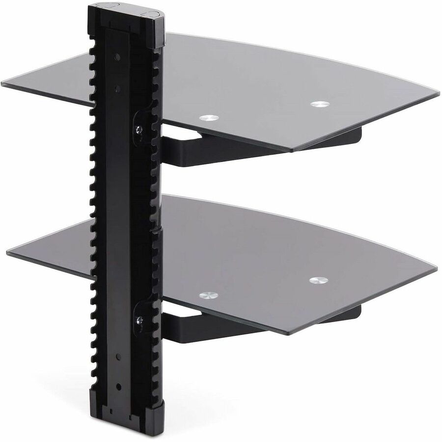 StarTech.com Dual Floating Wall-Mounted AV Shelves, Adjustable Height Shelf For Under TV A/V Equipment, Black Tempered Glass Shelves — 2B-WALL-MOUNT-SHELF