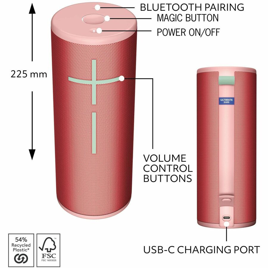 Ultimate Ears MEGABOOM 4 Portable Waterproof Bluetooth Speaker With Powerful 360-Degree Sound and Thundering Bass, Floating Speaker With 20-Hour Battery and 147ft (45m) Range, Red — 984-001994