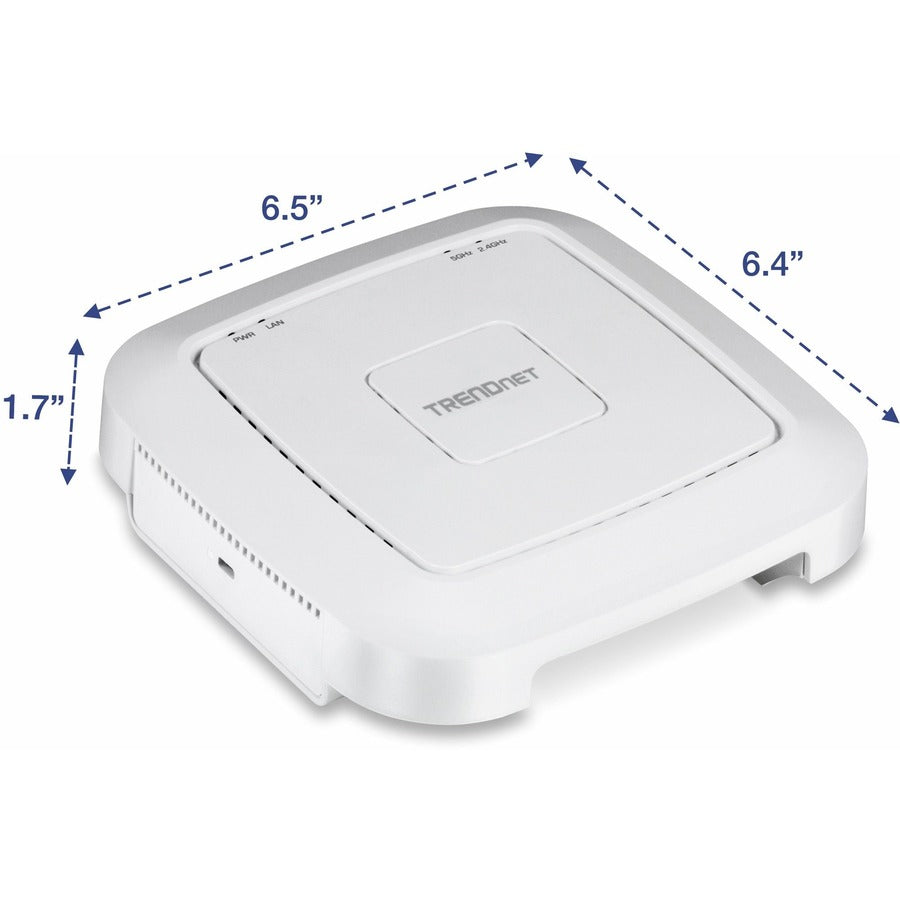 TRENDnet AC1200 Dual Band PoE Indoor Access Point, MU-MIMO, 867 Mbps WiFi AC, 300 Mbps WiFi N Bands, Client Bridge, Repeater Modes, Gigabit PoE LAN Port, Captive Portal For Hotspot, White, TEW-821DAP