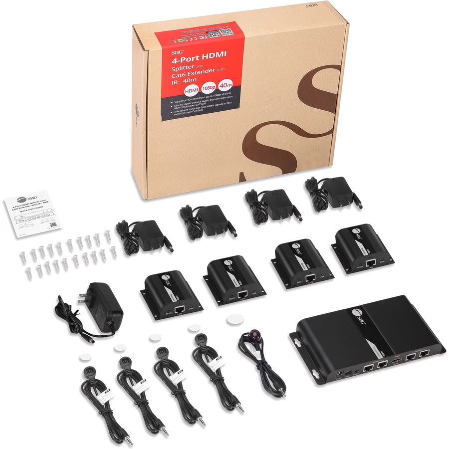 SIIG 4 Port HDMI Splitter over Cat6 Extender with IR - 40m — CE-H23U11-S1
