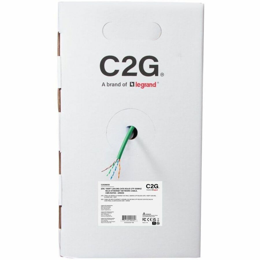 C2G 1000ft (304.8m) TAA-Compliant Cat6 Unshielded (UTP) Ethernet Cable with Solid Conductors-Riser CMR-Rated - Green — C2G56035