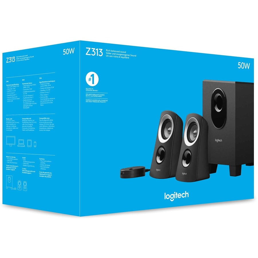Logitech Z313 2.1 Speaker System - 25 W RMS - Black — 980-000382
