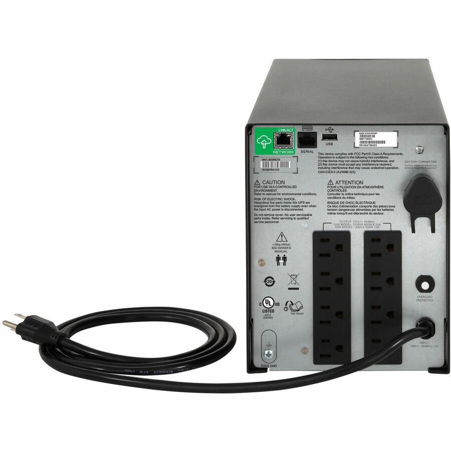 APC Smart-UPS C, Line Interactive, 1000VA, Tower, 120V, 8x NEMA 5-15R outlets, SmartConnect port, USB and Serial communication, AVR, Graphic LCD — SMC1000C