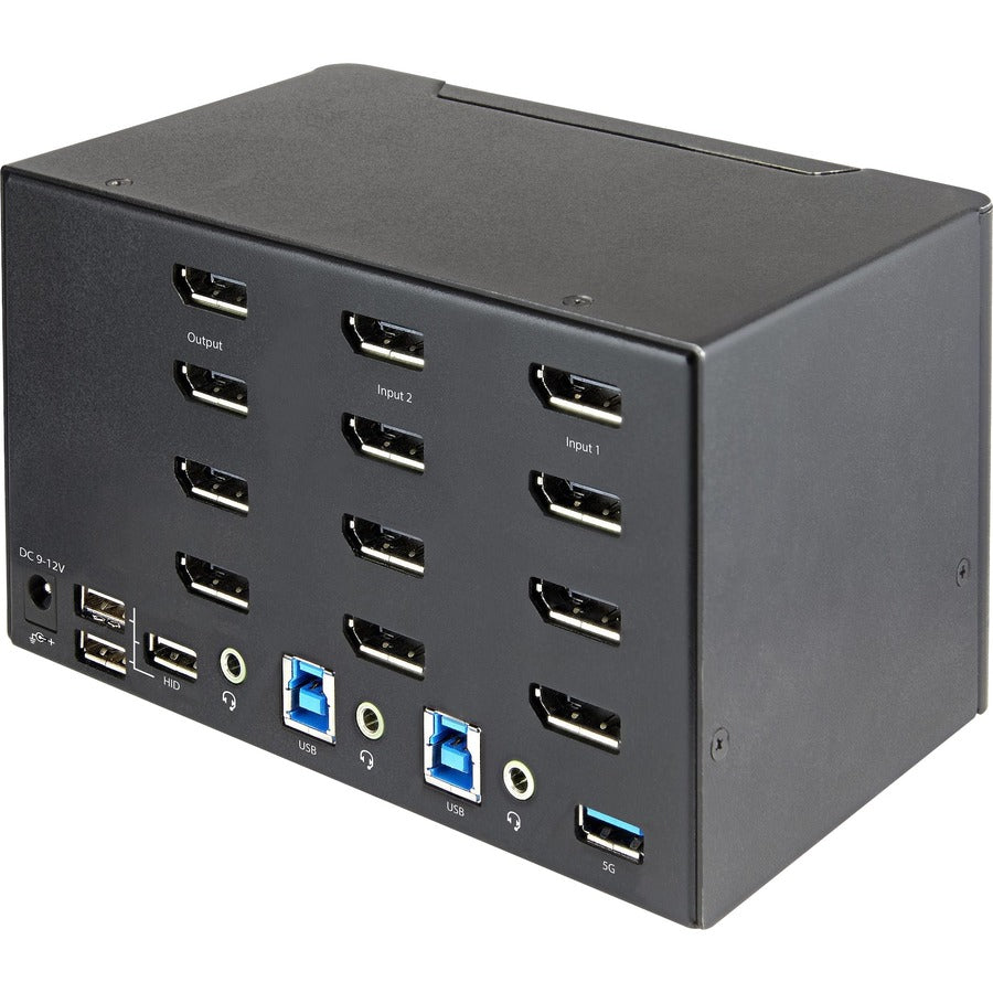 StarTech.com 2 Port Quad Monitor DisplayPort KVM Switch 4K 60Hz UHD HDR, DP 1.2 KVM Switch, 2 Port USB 3.0 Hub, 4x USB HID, Audio, Hotkey — SV231QDPU34K