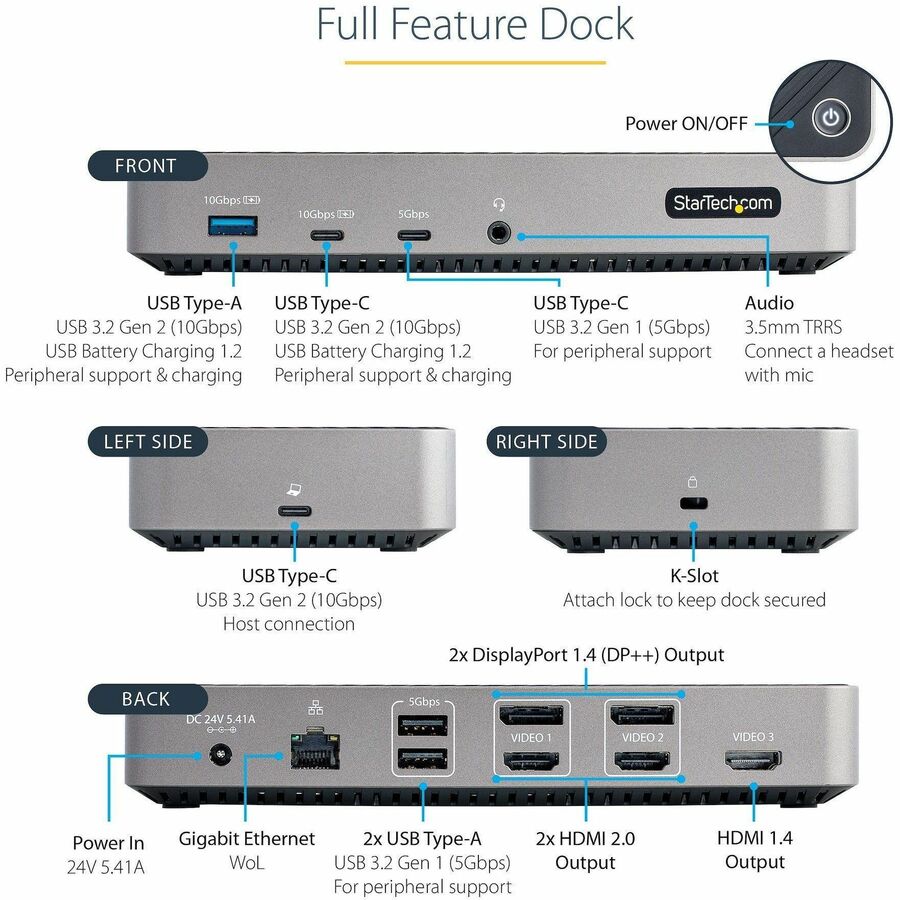 StarTech.com USB-C Triple Monitor Docking Station - Triple 4K HDMI/DP USB-C Dock - 5x USB Hub - GbE - 100W PD - Universal / Multi Monitor — 116N-USBC-DOCK