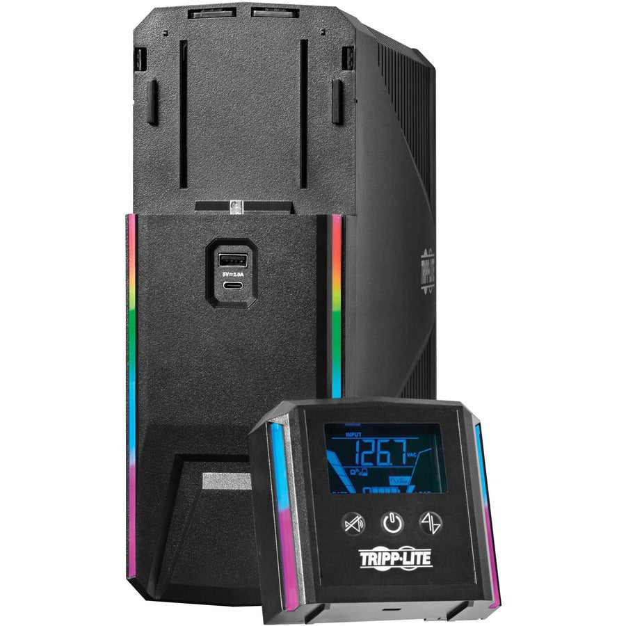 Eaton Tripp Lite Series 1500VA 900W 120V Pure Sine Wave Gaming UPS Battery Backup - LCD, AVR, RGB LEDs, USB Charging, Power Saving — SMART1500PSGLCD