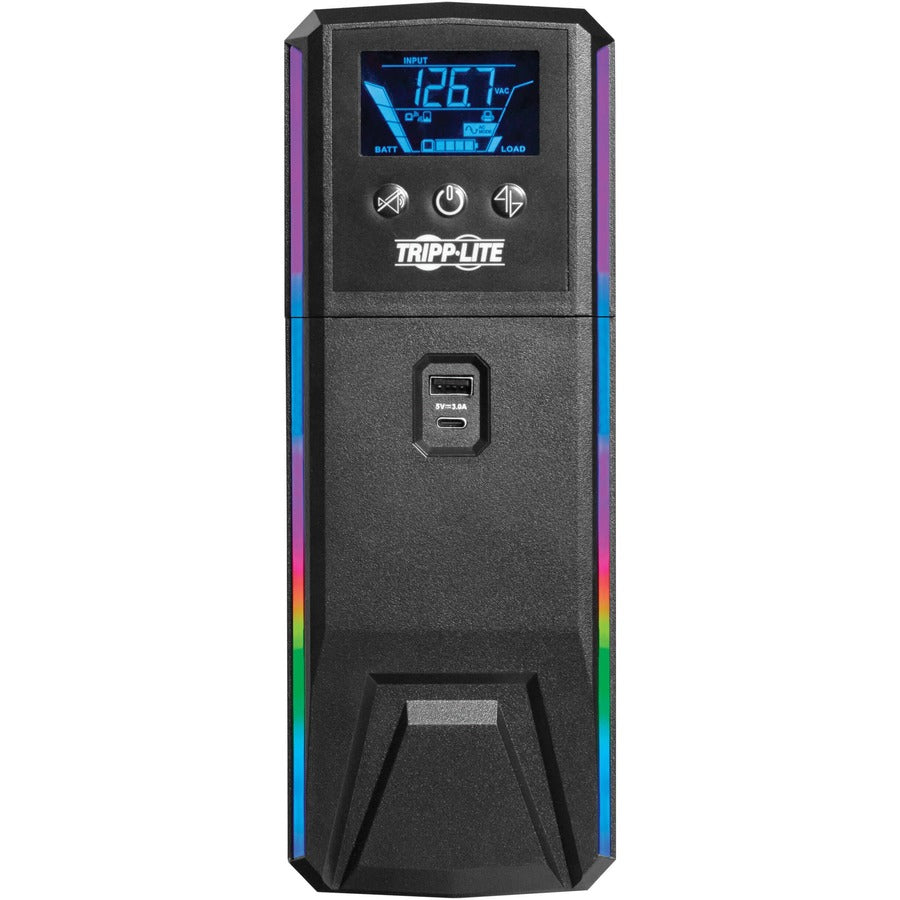 Eaton Tripp Lite Series 1500VA 900W 120V Pure Sine Wave Gaming UPS Battery Backup - LCD, AVR, RGB LEDs, USB Charging, Power Saving — SMART1500PSGLCD