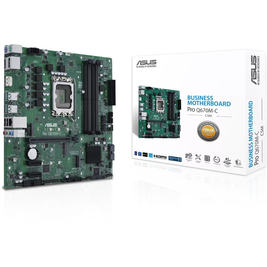 Asus PRO Q670M-C-CSM Desktop Motherboard - Intel Q670 Chipset - Socket LGA-1700 - Intel Optane Memory Ready - Micro ATX — PROQ670M-C-CSM