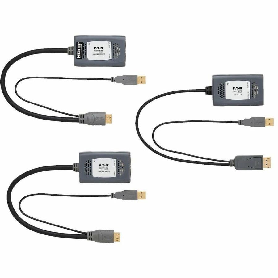 Eaton Tripp Lite Series 2-Port DisplayPort to HDMI over Cat6 Extender Kit, Pigtail Transmitter/2x Receivers, 4K 60 Hz, HDR, 4:4:4, 230 ft. (70.1 m), TAA — B127U-002-PDPH2