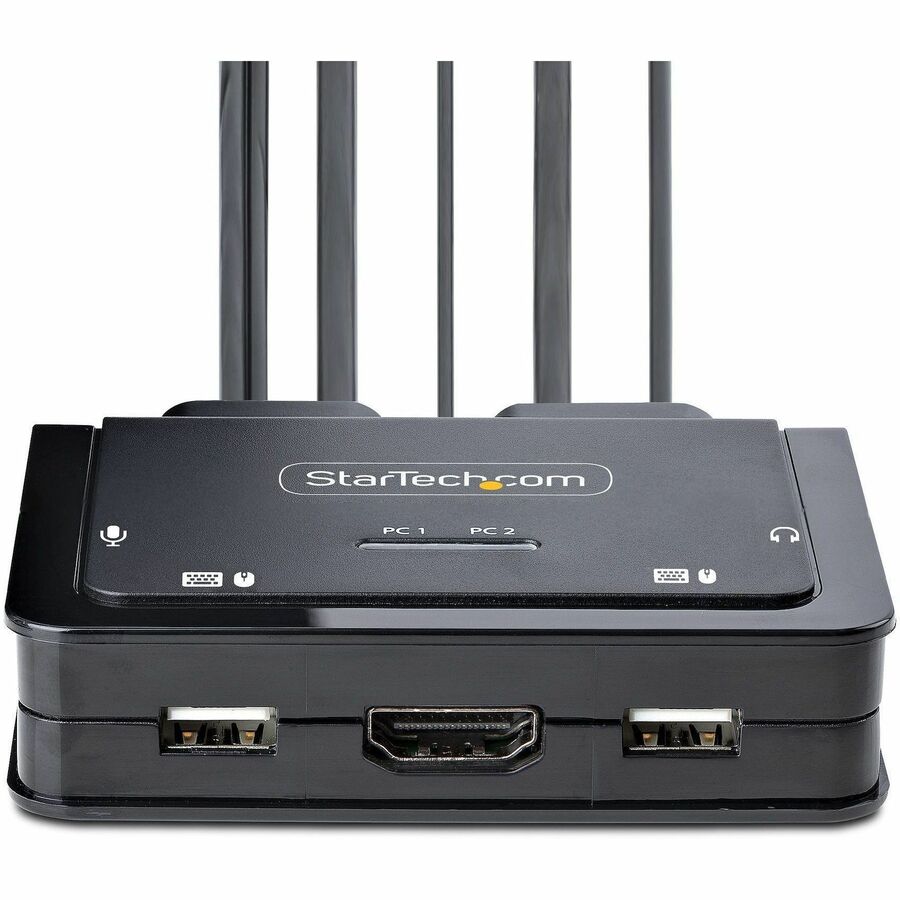 StarTech.com 2-Port Hybrid USB-C HDMI Cable KVM Switch, 4K 60Hz, Compact KVM with 6ft/1.8m USB-A & 4ft/1.2m USB-C Integrated Cables — C2-H46-UAC-CBL-KVM