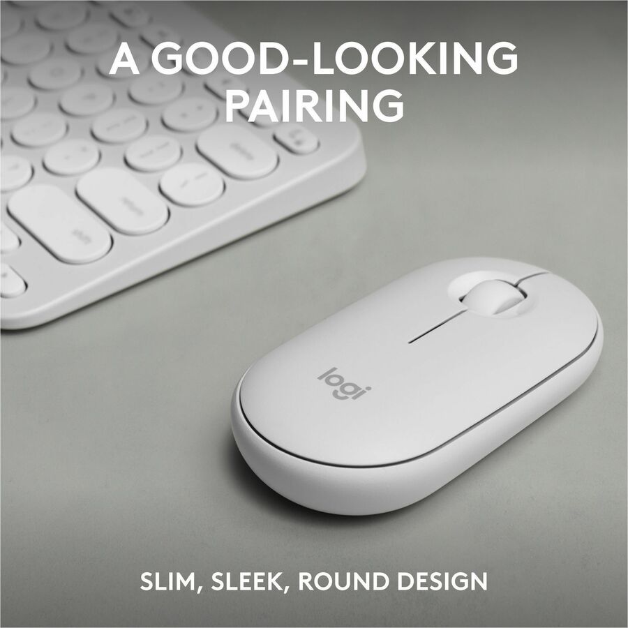 Logitech Pebble 2 Combo, Wireless Keyboard and Mouse, Quiet and Portable, Customizable, Logi Bolt, Bluetooth, Tonal White — 920-012198