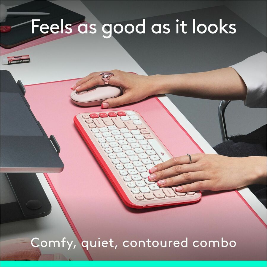 Logitech POP ICON COMBO, Bluetooth Keyboard and Mouse Combo, Comfortable Typing, Programmable Keys and Buttons, Quiet Clicks (Rose & Off-white) — 920-013105