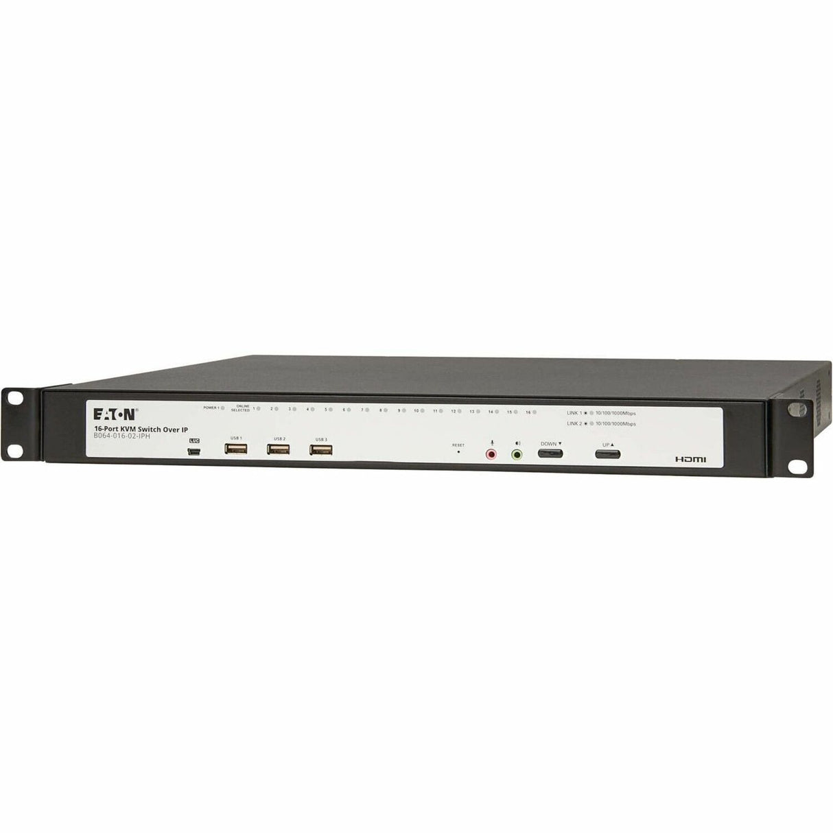 Eaton 16-Port Cat5e KVM over IP Switch - Virtual Media, 2 Remote/1 Local User, HDMI Output, 1U Rack-Mount, TAA — B064-016-02-IPH