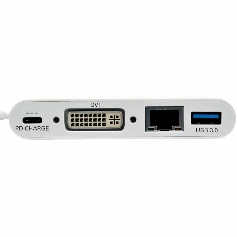 Eaton Tripp Lite Series USB-C Multiport Adapter, DVI, USB 3.x (5Gbps) Hub Port, Gbe and PD Charging, White — U444-06N-DGU-C