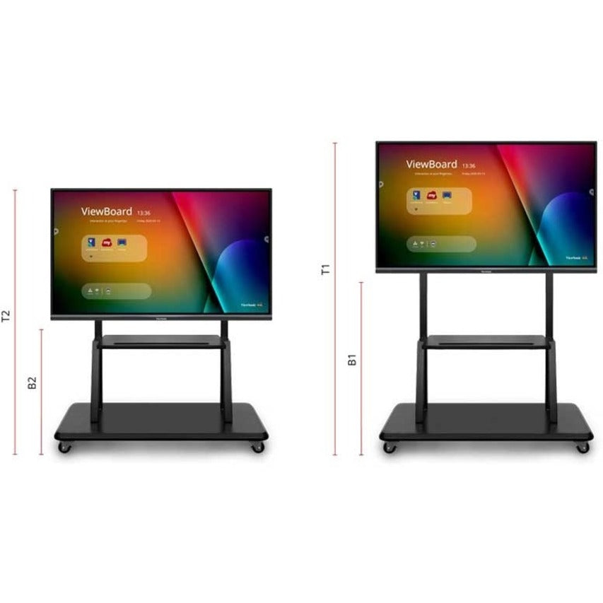 ViewSonic VB-STND-001 Mobile TV Cart for 55 to 86 inch screens up to 265 lbs, VESA Pattern Compatible for 400x200 to 900x600mm, Storage Tray, and Lockable Wheels — VB-STND-001