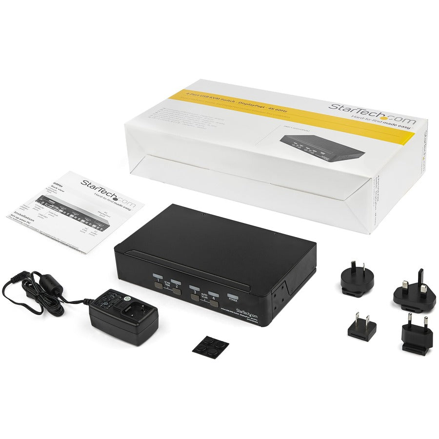 StarTech.com 4 Port DisplayPort KVM Switch - 4K 60Hz - Single Display - UHD DP 1.2 USB KVM Switch with USB 2.0 Hub & Audio - TAA Compliant — SV431DPUA2