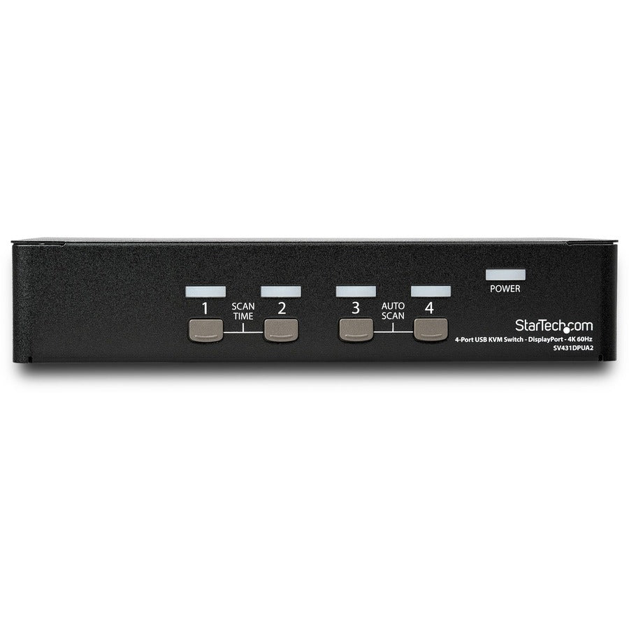 StarTech.com 4 Port DisplayPort KVM Switch - 4K 60Hz - Single Display - UHD DP 1.2 USB KVM Switch with USB 2.0 Hub & Audio - TAA Compliant — SV431DPUA2