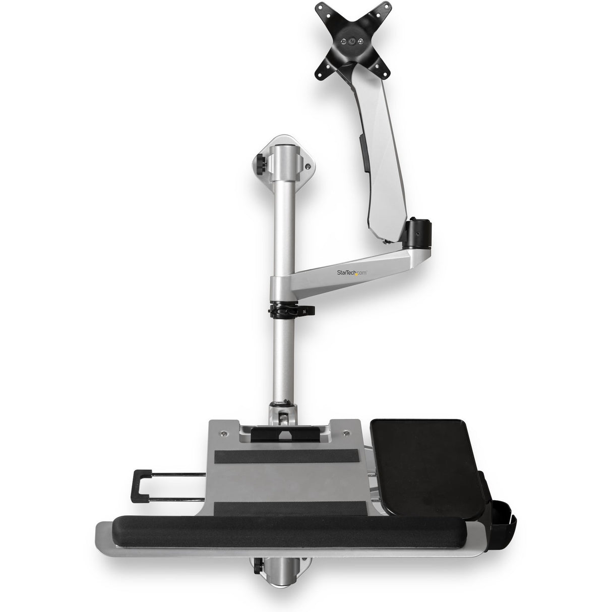 StarTech.com Wall Mount Workstation - Foldable Ergonomic Standing Desk - Height Adjustable 34" VESA Monitor Arm/Padded Keyboard/Mouse Tray — WALLSTSI1