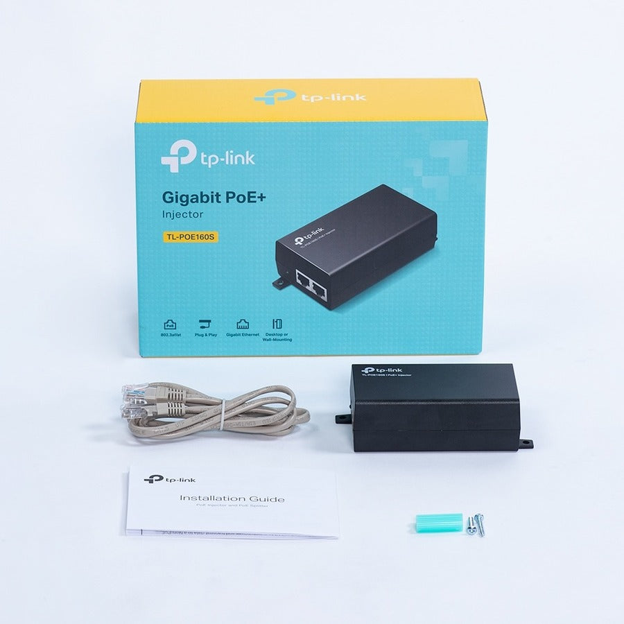 TP-LINK TL-PoE160S - 802.3at/af Gigabit PoE Injector - Non-PoE to PoE Adapter - Supplies PoE (15.4W) or PoE+ (30W) - Plug & Play - Desktop/Wall-Mount - Distance Up to 328 ft. - UL Certified - Black — POE160S