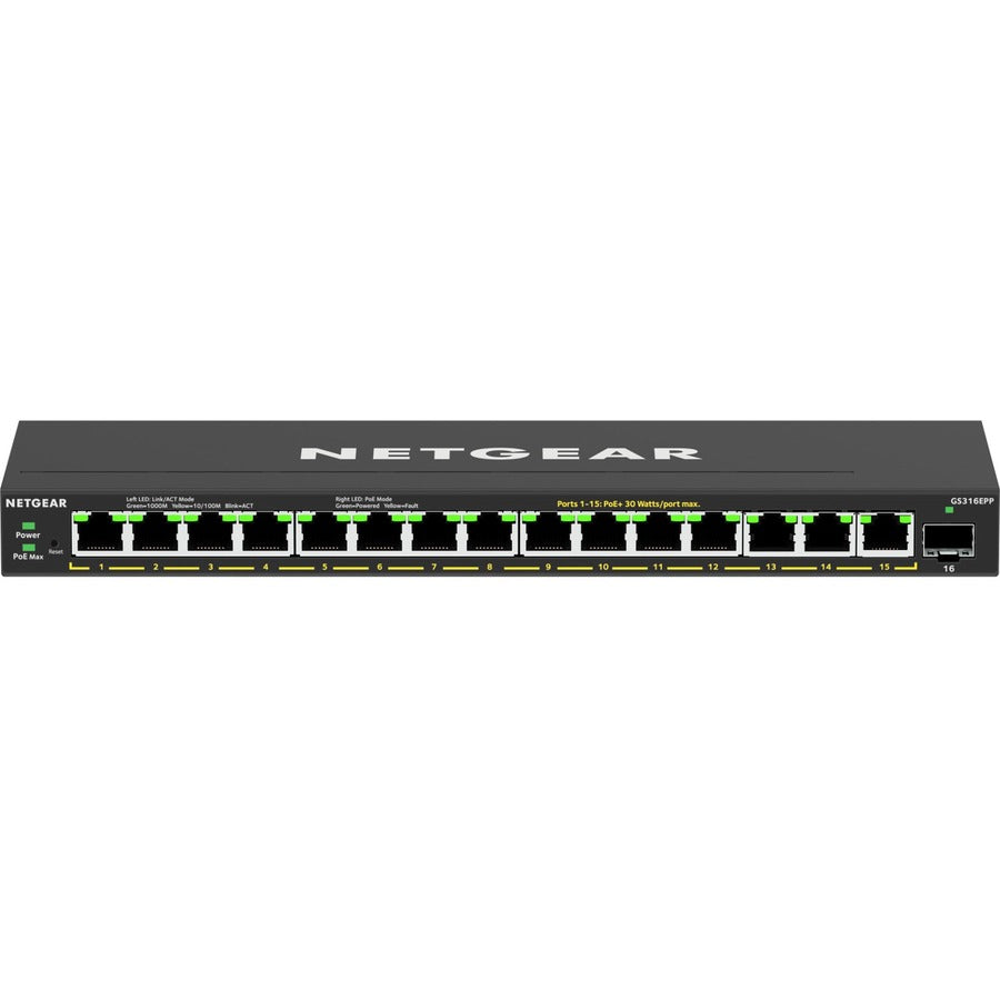 Netgear 16-Port High-Power PoE+ Gigabit Ethernet Plus Switch (231W) with 1 SFP Port — GS316EPP-100NAS