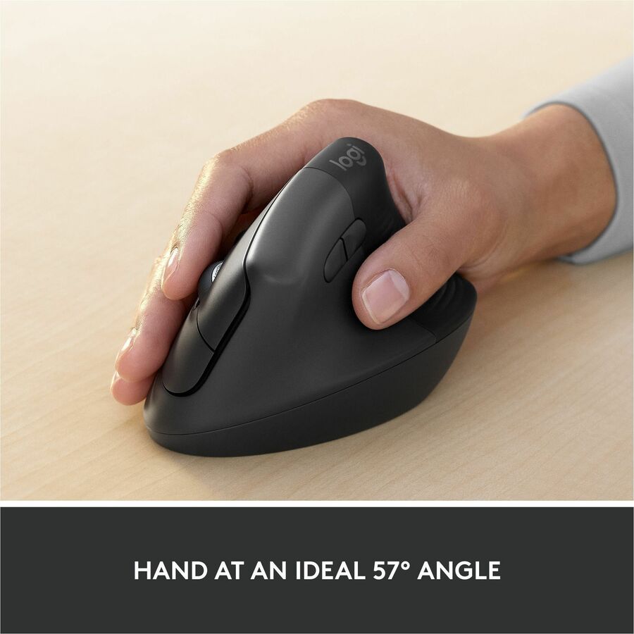 Logitech Lift for Business, Vertical Ergonomic Mouse, Wireless, Bluetooth, Logi Bolt USB, Quiet clicks, Graphite — 910-006491