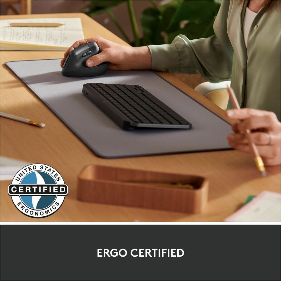 Logitech Lift for Business, Vertical Ergonomic Mouse, Wireless, Bluetooth, Logi Bolt USB, Quiet clicks, Graphite — 910-006491
