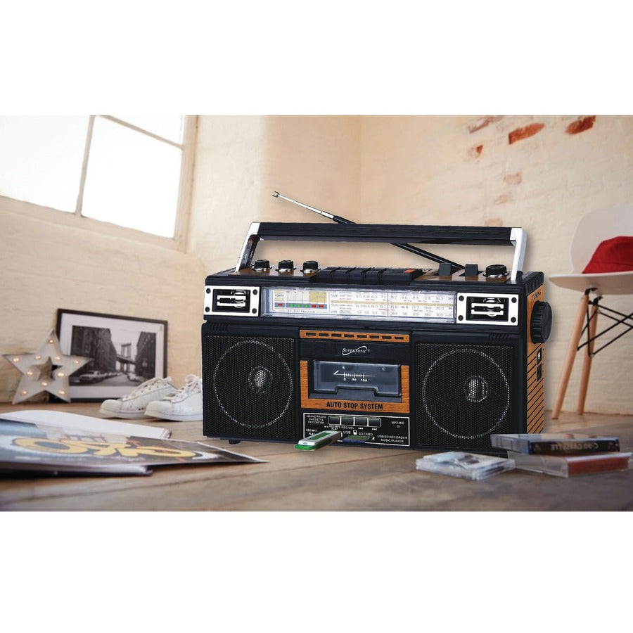 Supersonic 4 Band Radio & Cassette Player + Cassette To Mp3 Converter & Bluetooth — SC-3201BTWOOD