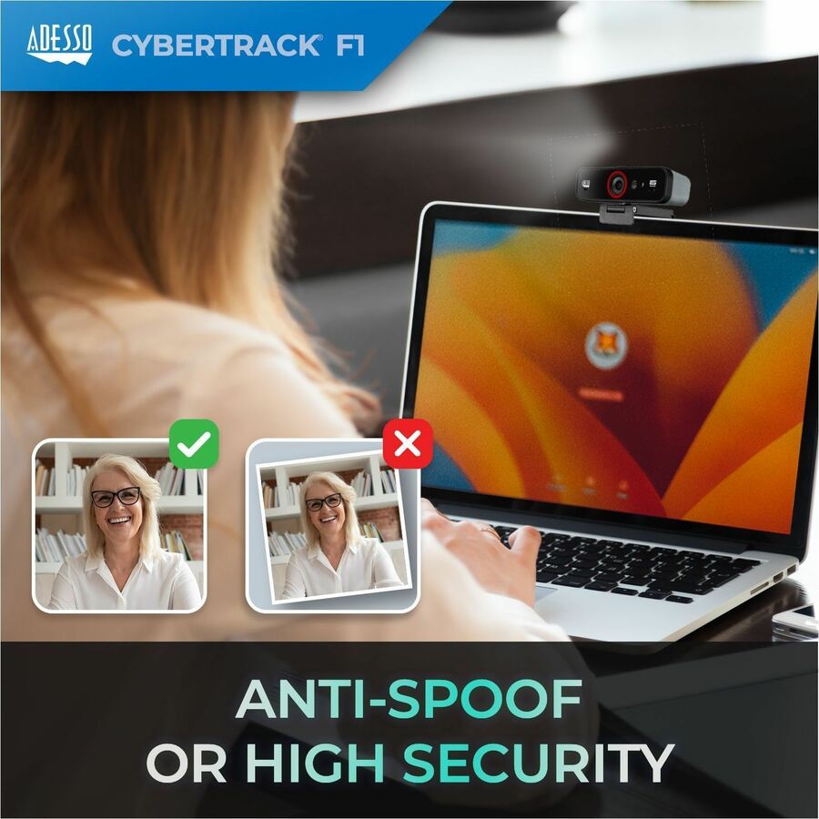 Adesso CyberTrack F1 Webcam - Window Hello Certified - 2.1 Megapixel - 30 fps - USB 2.0 - 1 Each — CyberTrack K1