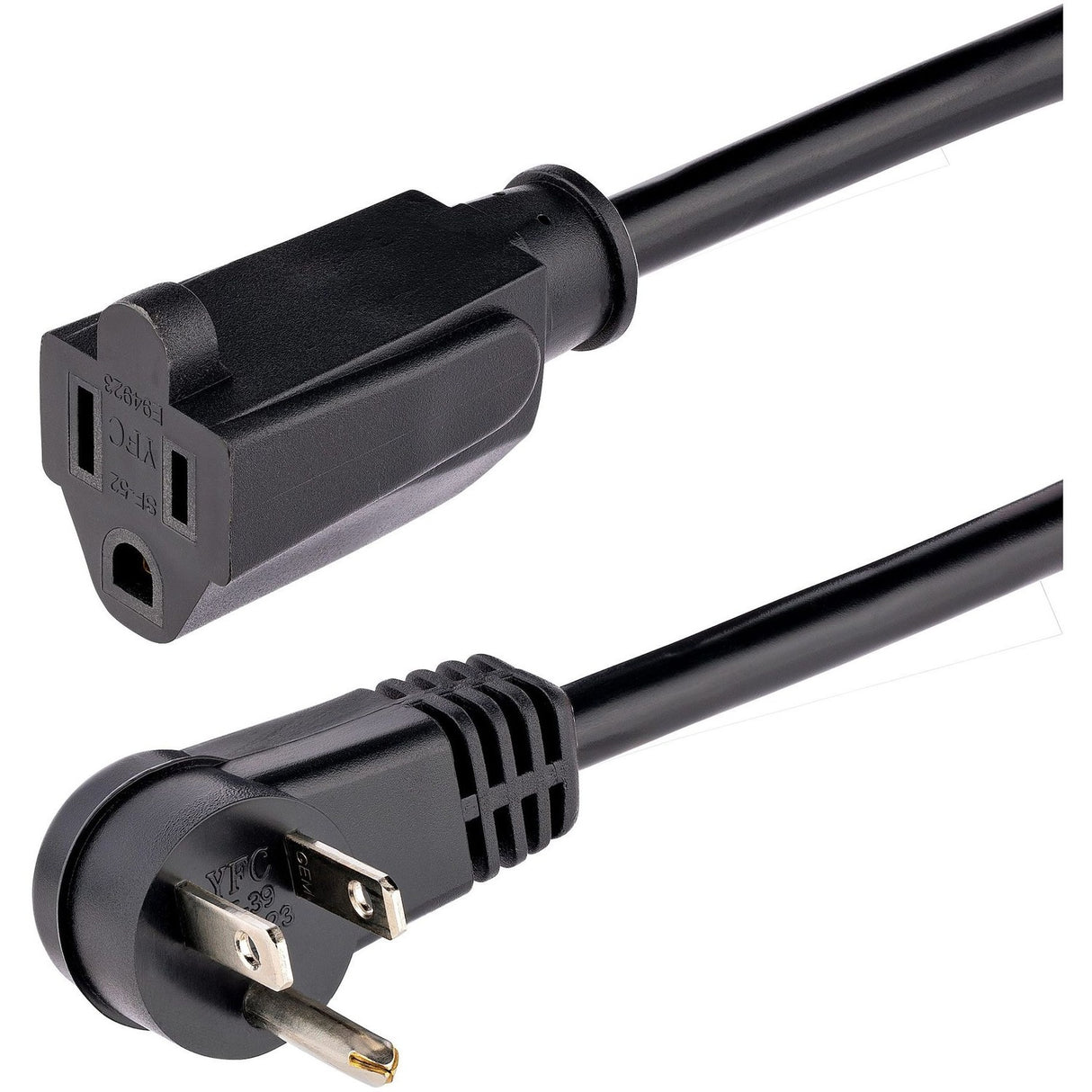 StarTech.com 6ft (2m) Power Extension Cord, Right Angle NEMA 5-15P to NEMA 5-15R, 13A 125V, 16AWG, Black, Flat Outlet Extension Cable — RFX-6F-POWER-CORD