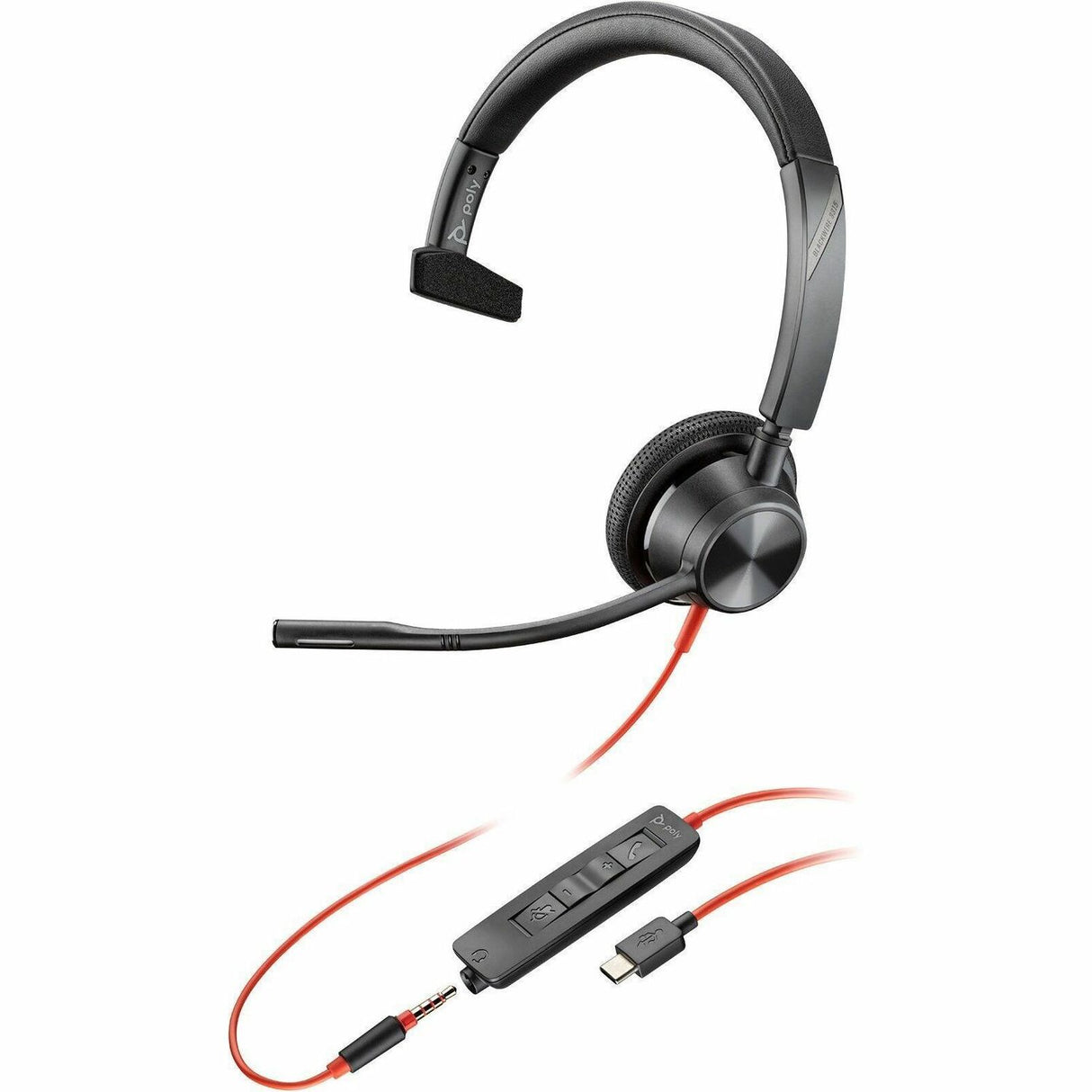 Poly Blackwire 3315 Monaural USB-C Headset +3.5mm Plug +USB-C/A Adapter — 8X217AA