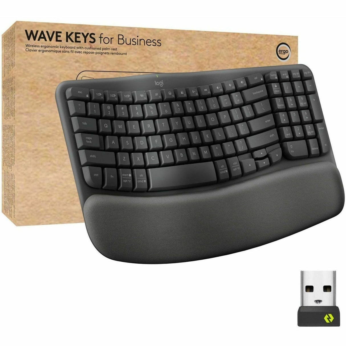 Logitech Wave Keys for Business, Wireless Ergonomic Keyboard with Cushioned Palm Rest, Logi Bolt, Graphite — 920-012058