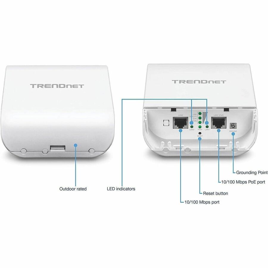 TRENDnet 10dBi Wireless N300 Outdoor PoE Access Point; TEW-740APBO; Point-to-Point (2.4 GHz); Multiple SSID; AP; WDS; Client Bridge; WISP; IPX6 Rated Housing; Built-in 10 dBi Directional Antenna — TEW-740APBO