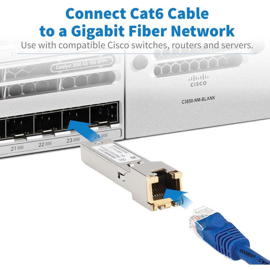 Eaton Tripp Lite Series Cisco-Compatible GLC-TE SFP Transceiver - 10/100/1000Base-TX, Copper, RJ45, Cat6, 328.08 ft. (100 m) — N286-01GLC-TE