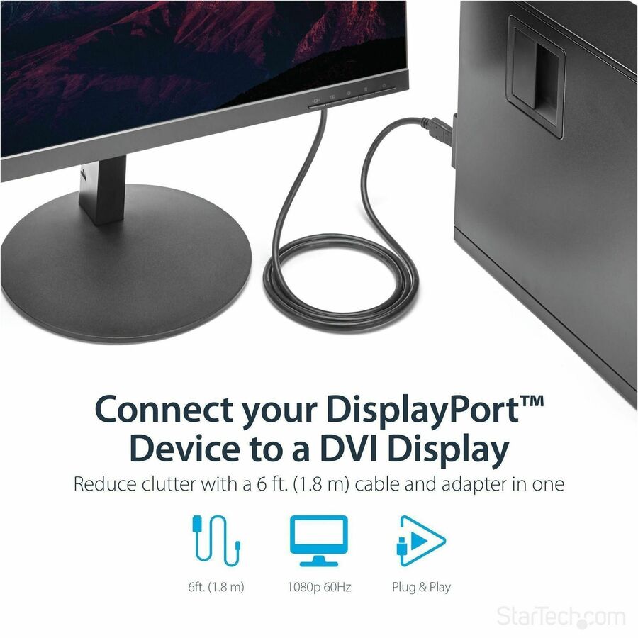 StarTech.com 6ft (1.8m) DisplayPort to DVI Cable, DisplayPort to DVI Adapter Cable, DP to DVI-D Converter, Replaced by DP2DVI2MM6 — DP2DVIMM6