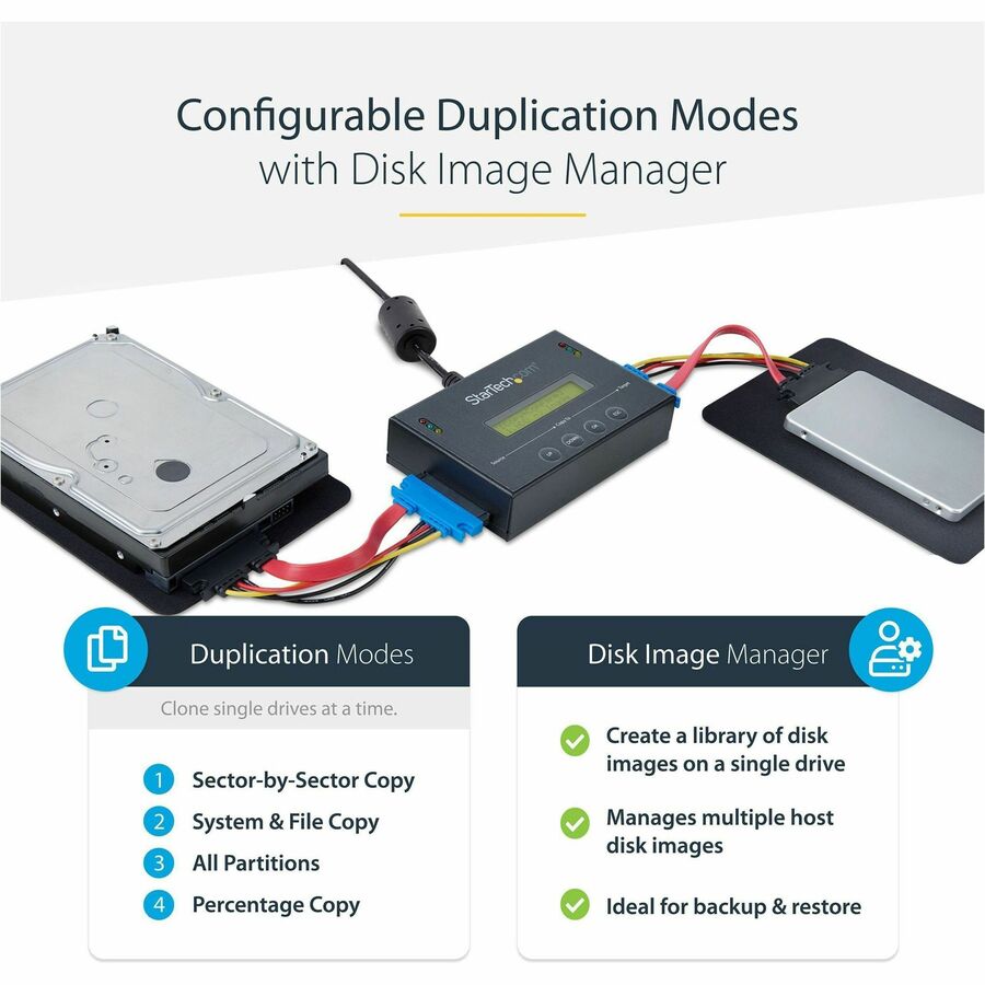 StarTech.com Standalone 2.5 / 3.5"? SATA Hard Drive Duplicator w/ Multi HDD / SSD Image Backup Library — SATDUP11IMG