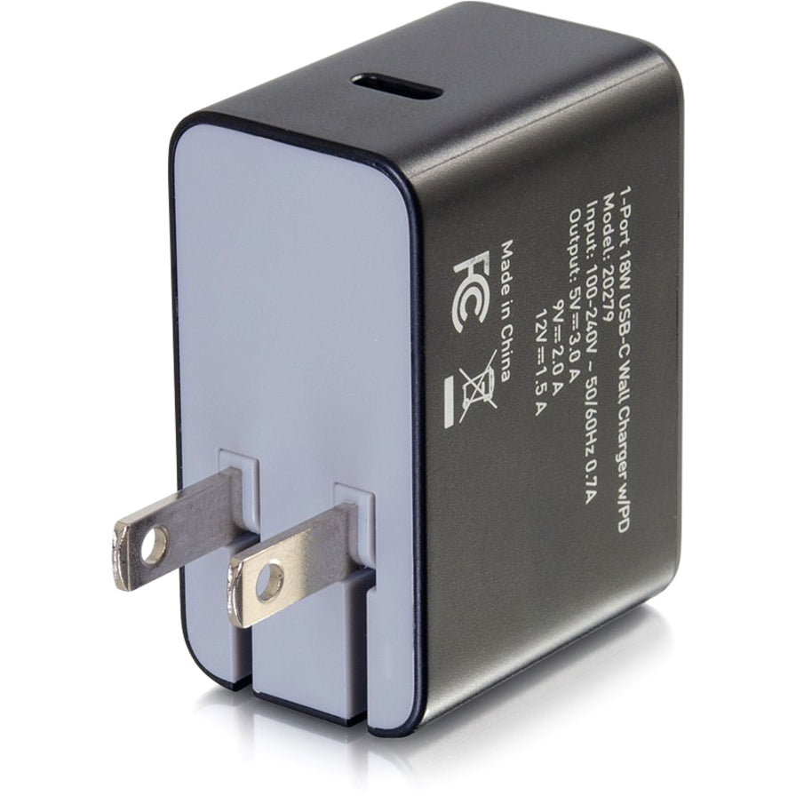 C2G USB C Wall Charger with Power Delivery - 1 Port - 18W Power — 20279