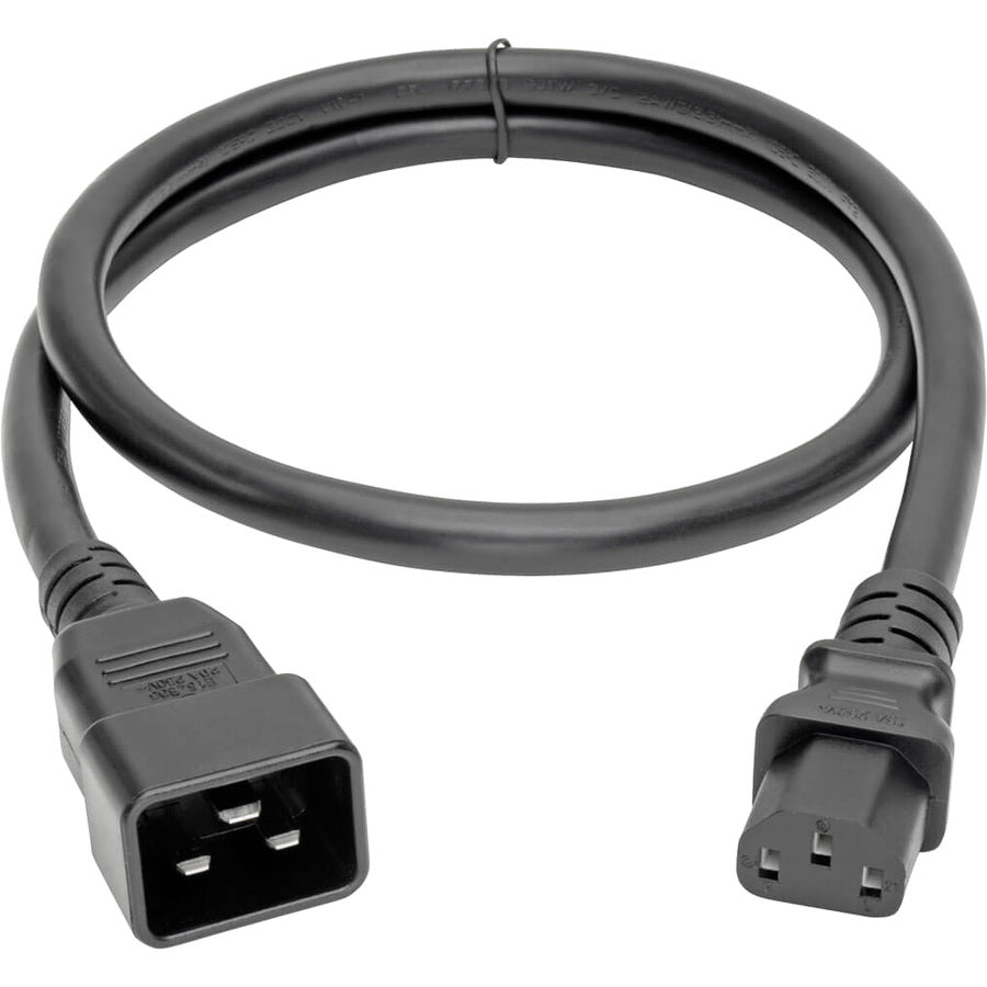Eaton Tripp Lite Series C20 to C13 Power Cord for Computer - Heavy-Duty, 15A, 100-250V, 14 AWG, 3 ft. (0.91 m), Black — P032-003