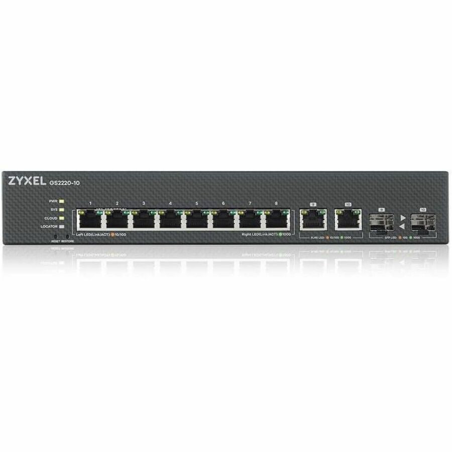 ZYXEL GS2220-10 8-Port Gigabit L2+ Managed and Nebula Pro Cloud Managed Switch with 2 SFP Uplinks — GS2220-10
