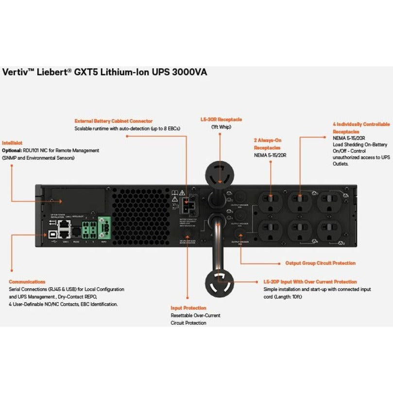 Vertiv Liebert GXT5 Lithium-Ion N Online UPS 3000VA/2700W 120V Tower/Rack UPS — GXT5LI-3000LVRT2UXLN