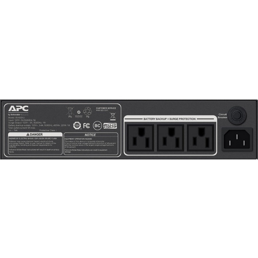 APC Back-UPS 400VA, 120V, Flexible Mounting, Low Profile, Industrial, 3 NEMA outlets — BV400XU