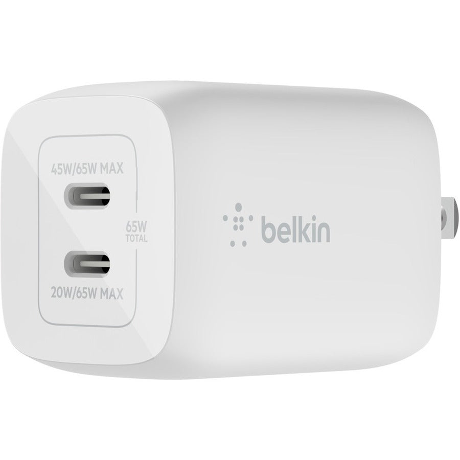 Belkin BoostCharge Pro Dual USB-C GaN Wall Charger with PPS 65W Laptop Chromebook Charging - Power Adapter — WCH013dqWH
