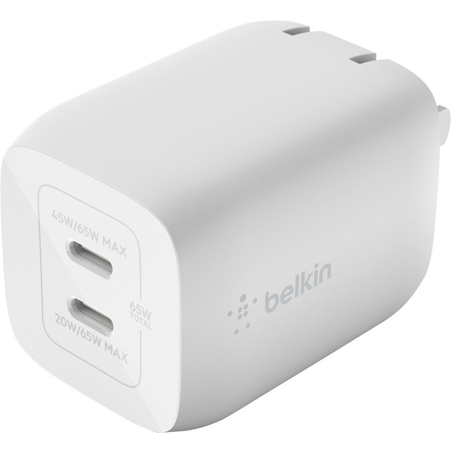 Belkin BoostCharge Pro Dual USB-C GaN Wall Charger with PPS 65W Laptop Chromebook Charging - Power Adapter — WCH013dqWH